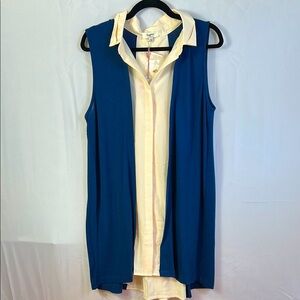 Hayden Los Angeles Sleeveless Blue & Cream Midi Dress Size Large One Piece New
